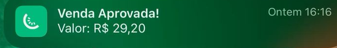 Notificação real: Venda Aprovada, R$29,20