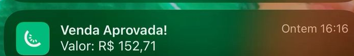 Notificação real: Venda Aprovada, R$152,71